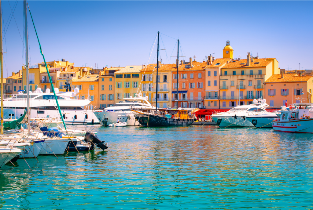 Marina and port of st Tropez. Yachts and boats, famous and glamour city to explore